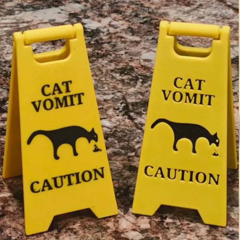 Funny Cat Vomiting Warning Sign – Novelty Pet Lover Gift