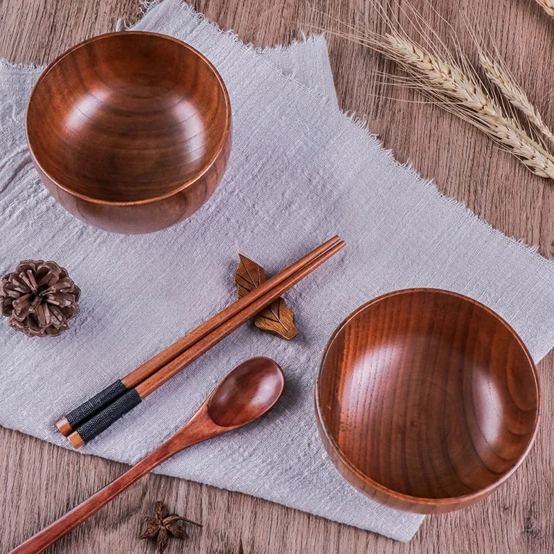 Japanese Acacia Wooden Bowl – Kids' Anti-Drop Salad Bowl