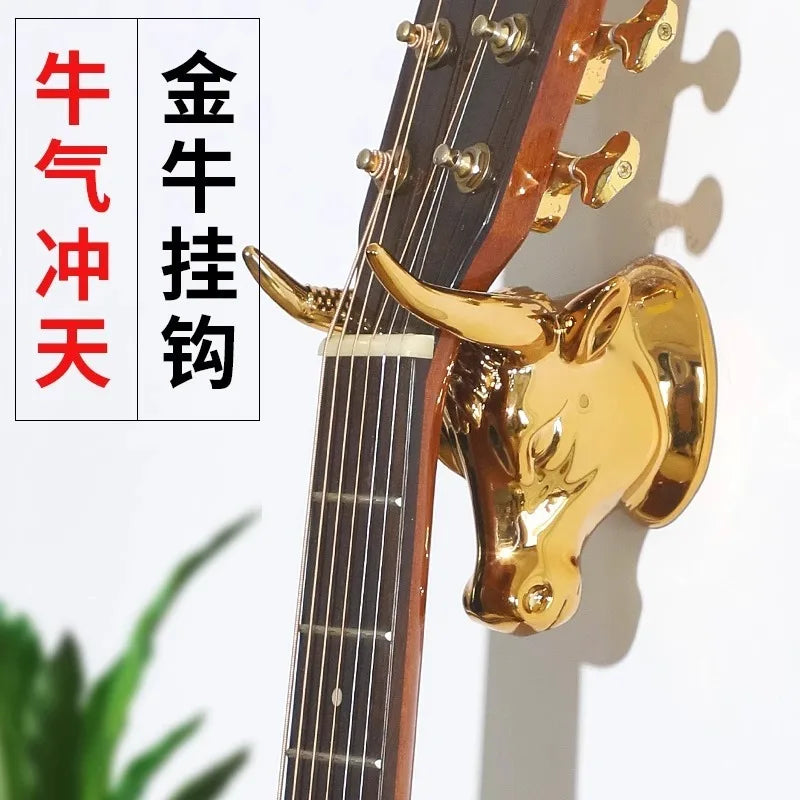 Luxurious Golden Bull Head Shaped Guitar Holder Wall Mount Hook Bass