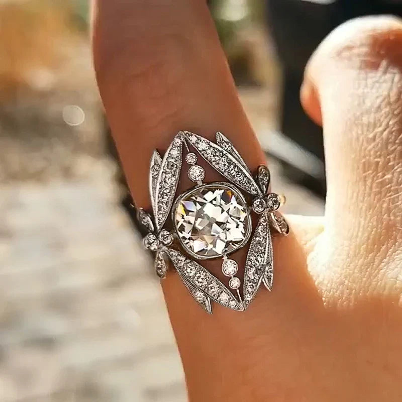 Huitan Hollow Band CZ Crystal Bridal Ring for Women | Sizes 5–14