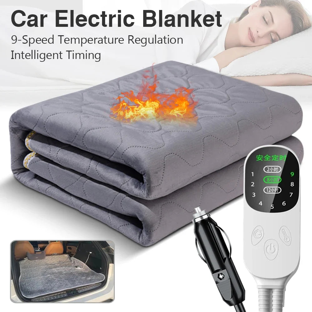 12V Electric Heated Car Blanket | 9 Heat Levels | Travel Camping
