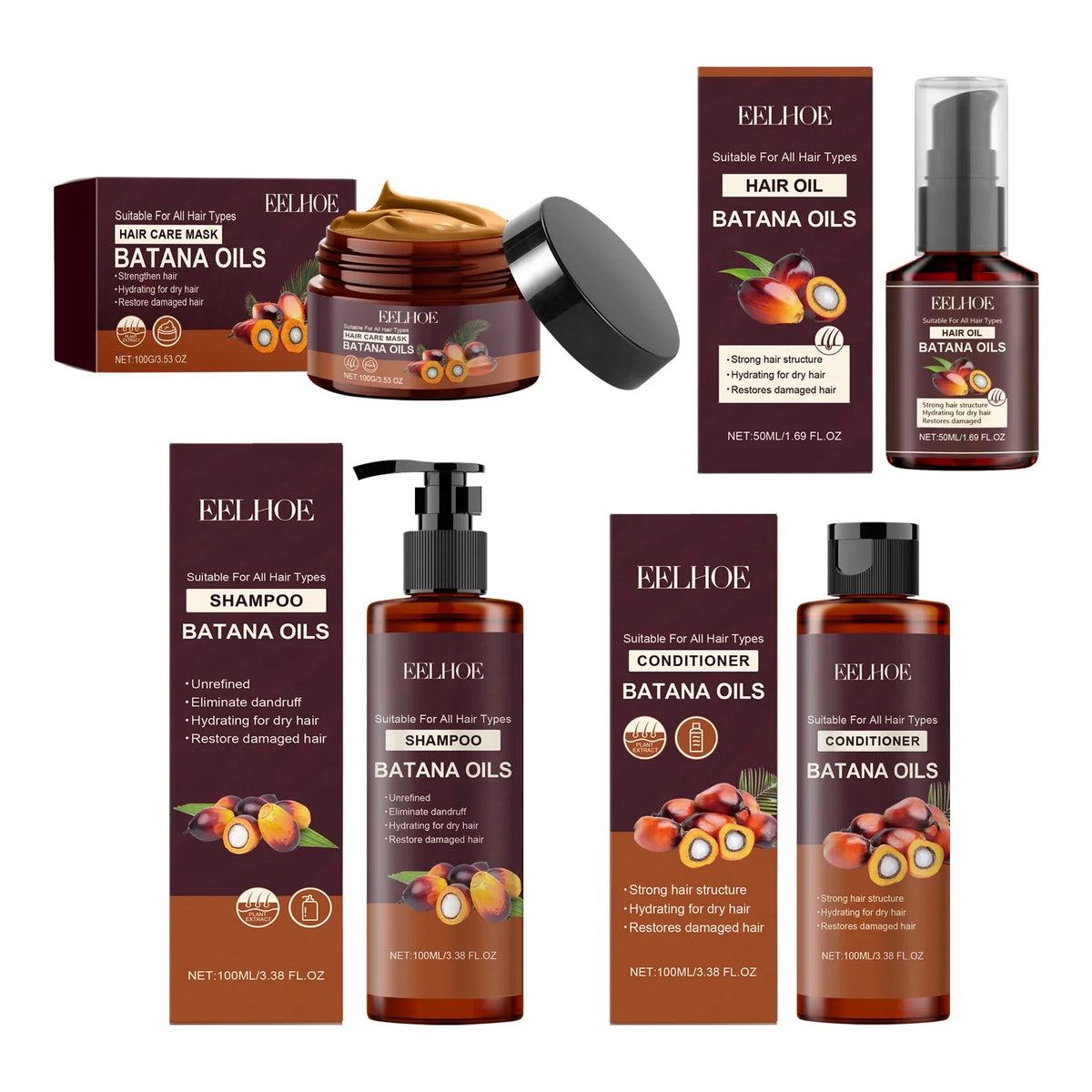 Eelhoe Batana Oil Hair Care Set – Shampoo, Conditioner & Oil