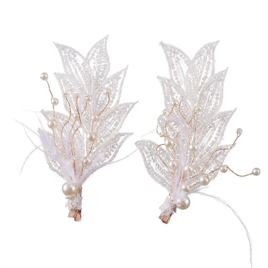 Bridal Hair Clip Beaded Edge – Feather & Pearl Wedding Barrette