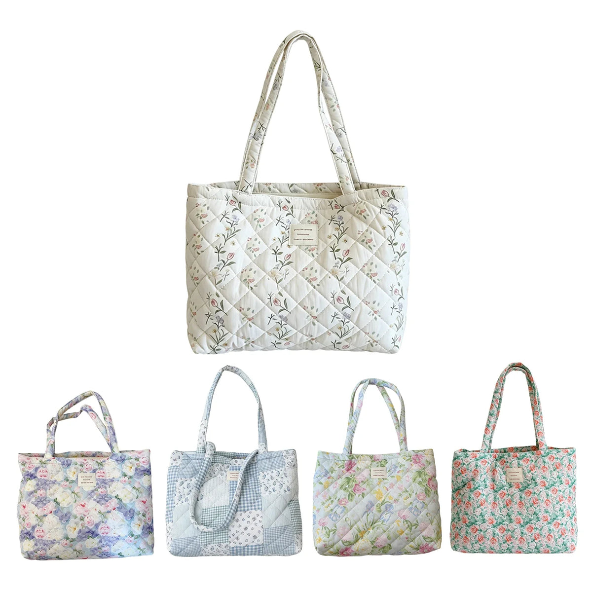 Women Quilted Cotton Laptop Work Tote Bag Lightweight Flower Print