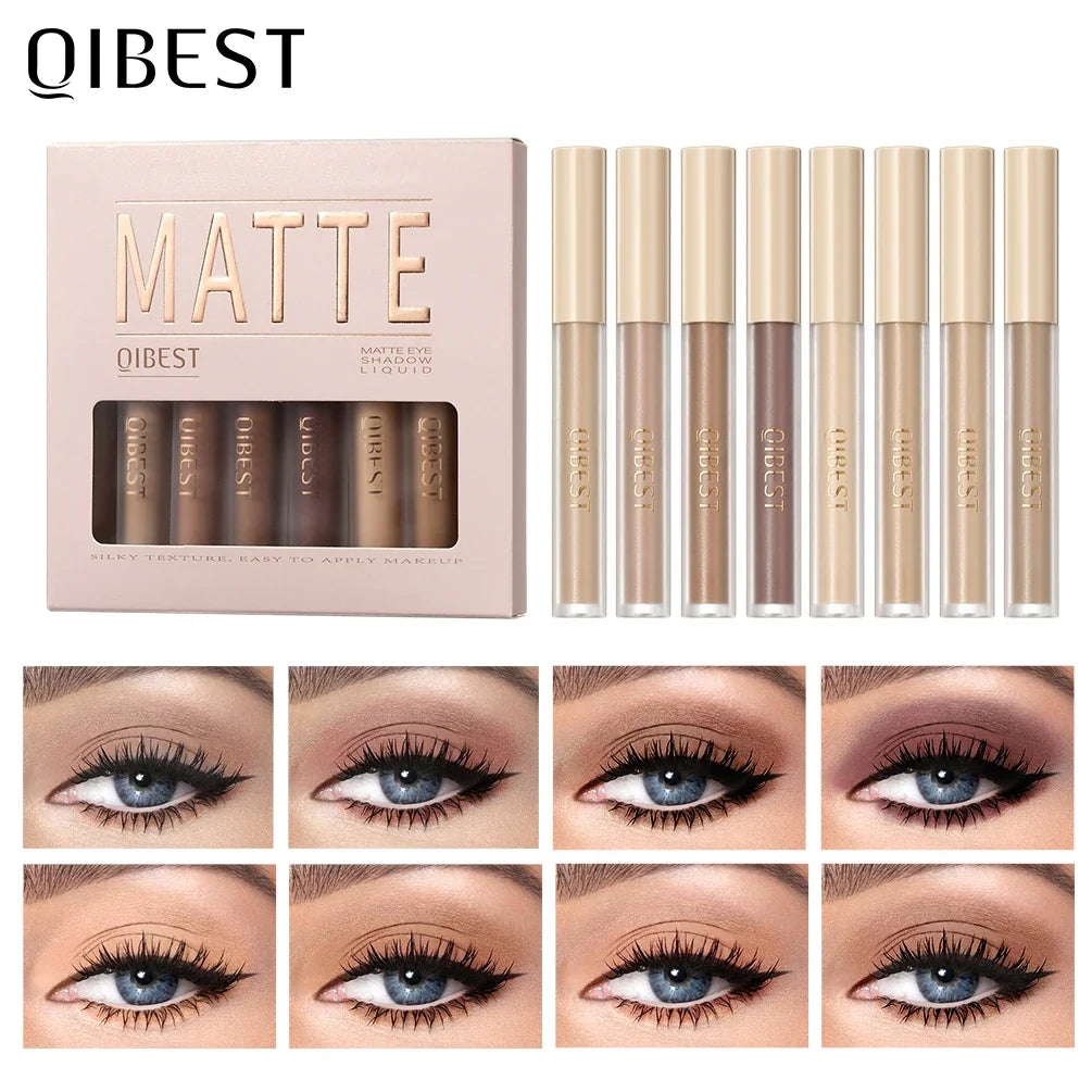 QIBEST 8-Color Matte Liquid Eyeshadow Set – Waterproof & Long-Lasting