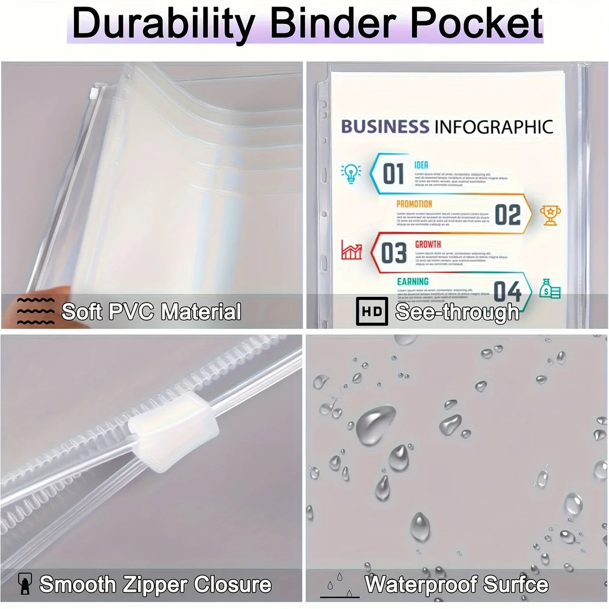 Clear Binder Pockets 12-Pack – 11-Hole Letter Size PVC Organizer