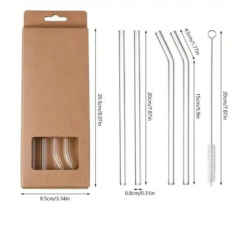 Reusable Glass Straws Set of 5 with Brush – Heat Resistant