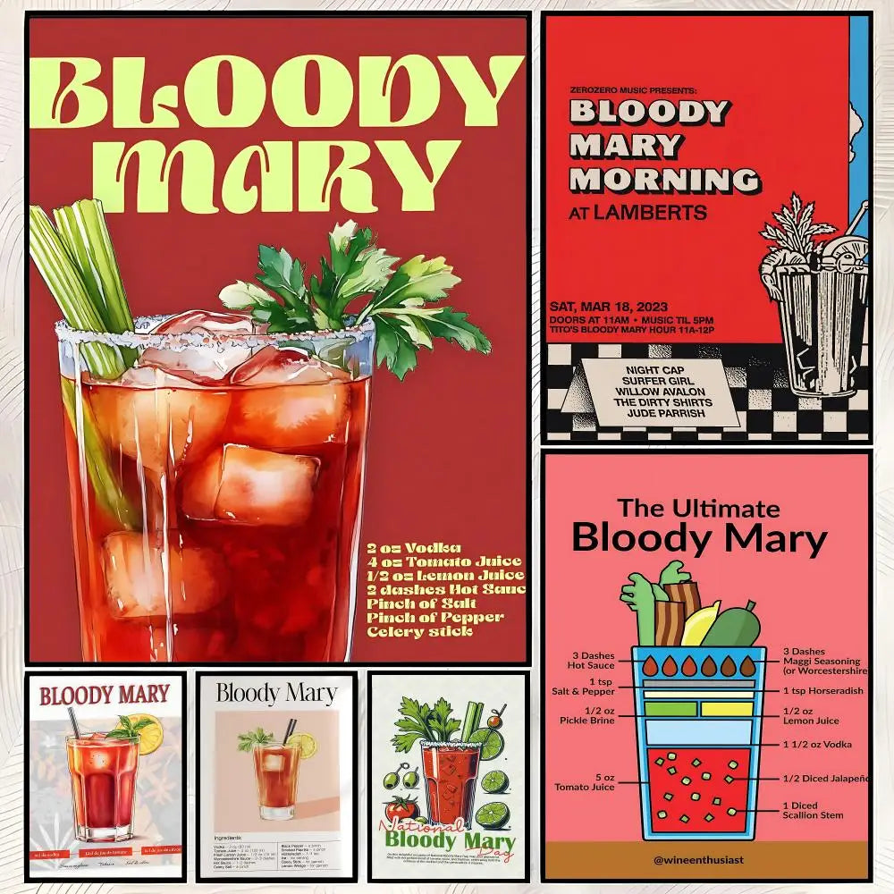 Bloody Mary Cocktail Wall Art Poster – Self-Stick Waterproof
