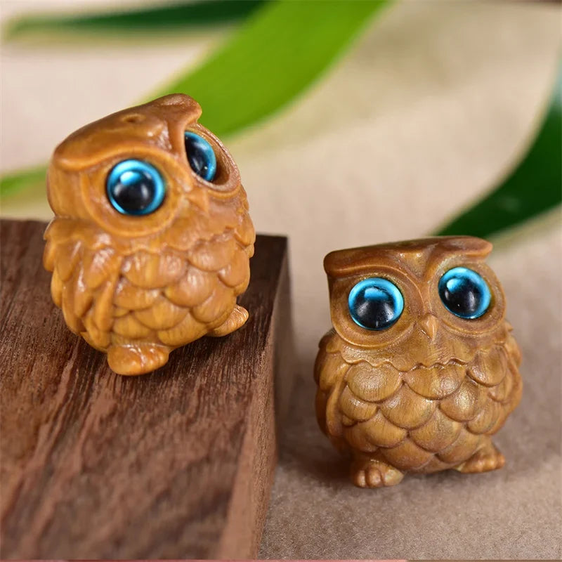 Mini Wood Carved Owl Pendant – Green Sandalwood DIY Ornament