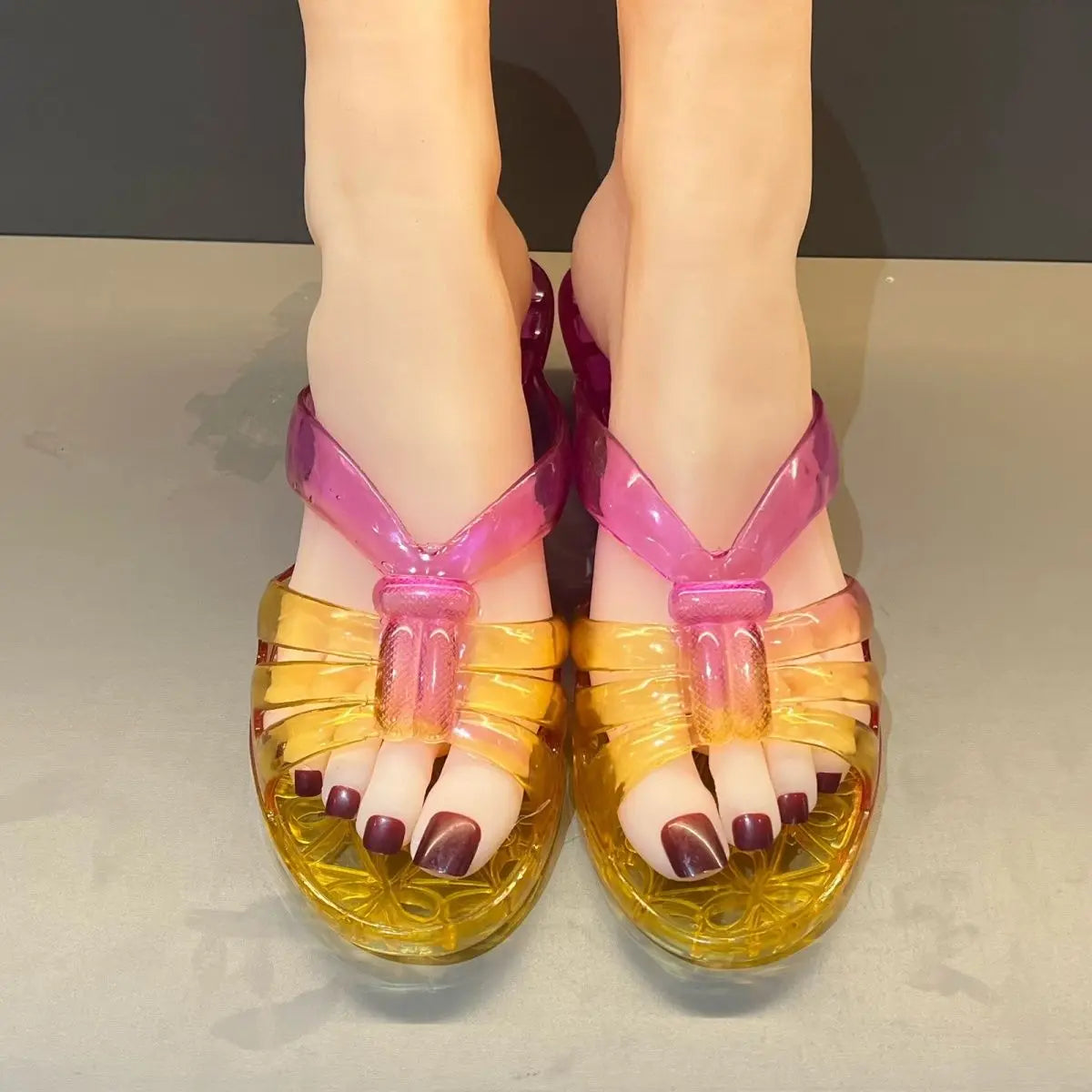 Women's Gradient Crystal Wedge Slippers – Jelly Sandals