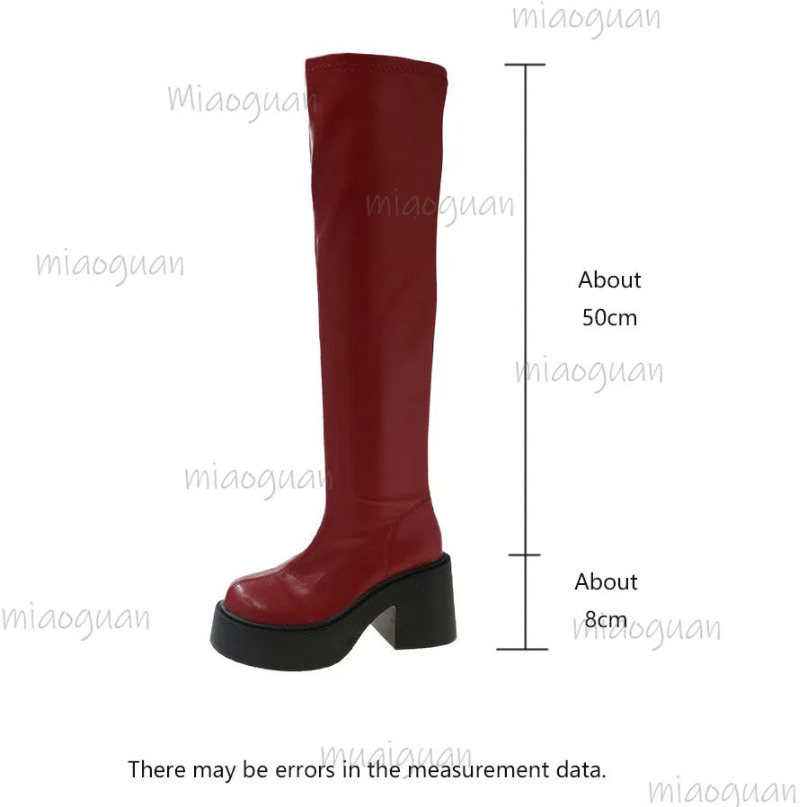 Women's Over-the-Knee Chunky Heel Boots – Slip-On Round Toe