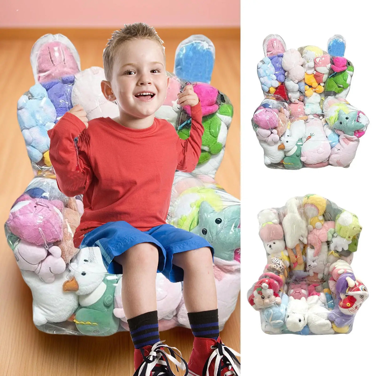 Clear Stuffed Animal Bean Bag Chair & Plush Toy Organizer