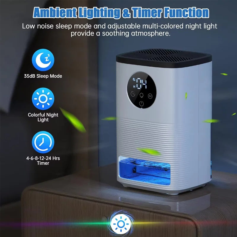 Portable Smart Dehumidifier 1.4L – Silent Timer & Auto Shut-Off