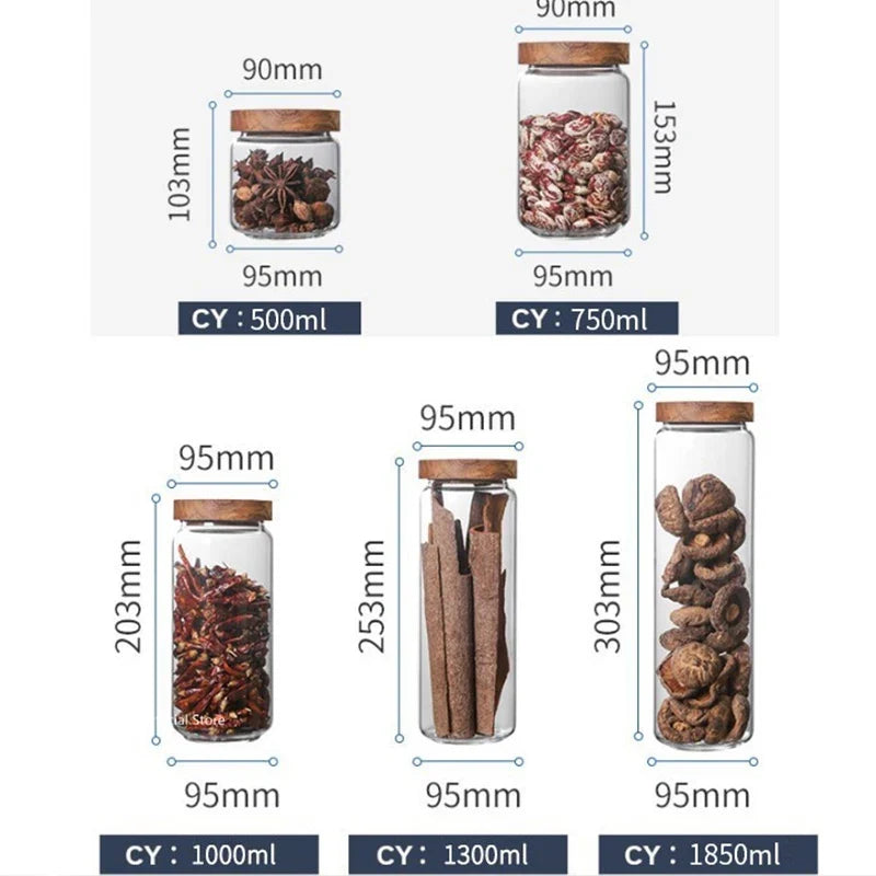 KEMORELA Glass Airtight Canister with Wood Lid | Kitchen Storage