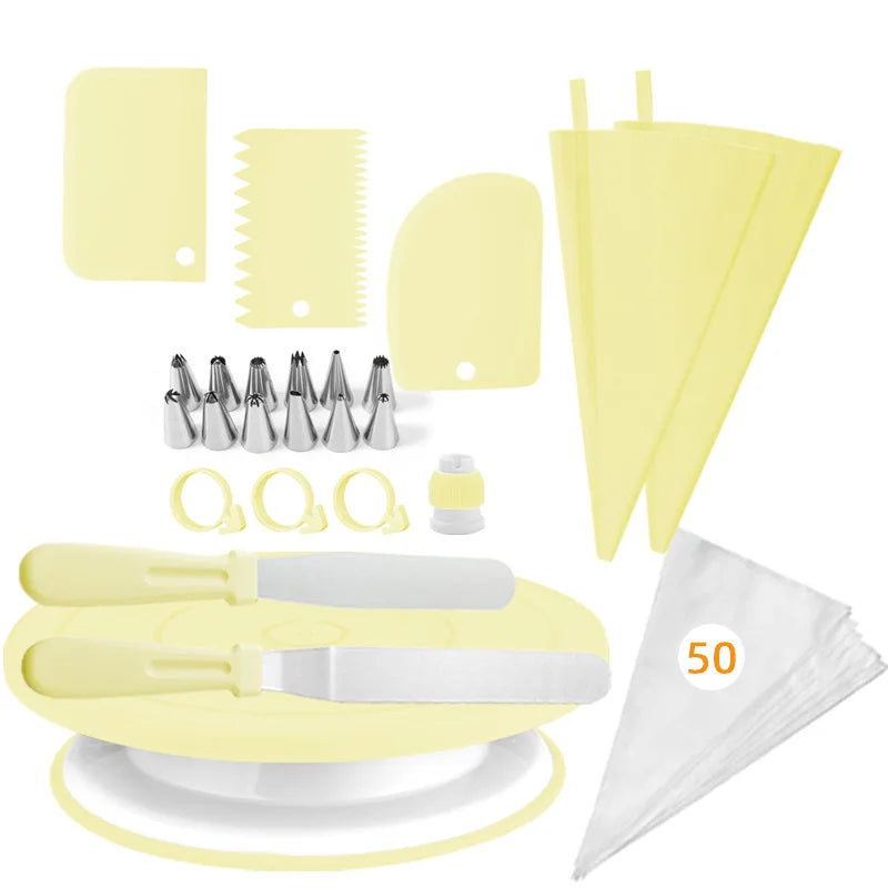 74-Piece Cake Decorating Kit – Turntable, Tips & Piping Bags