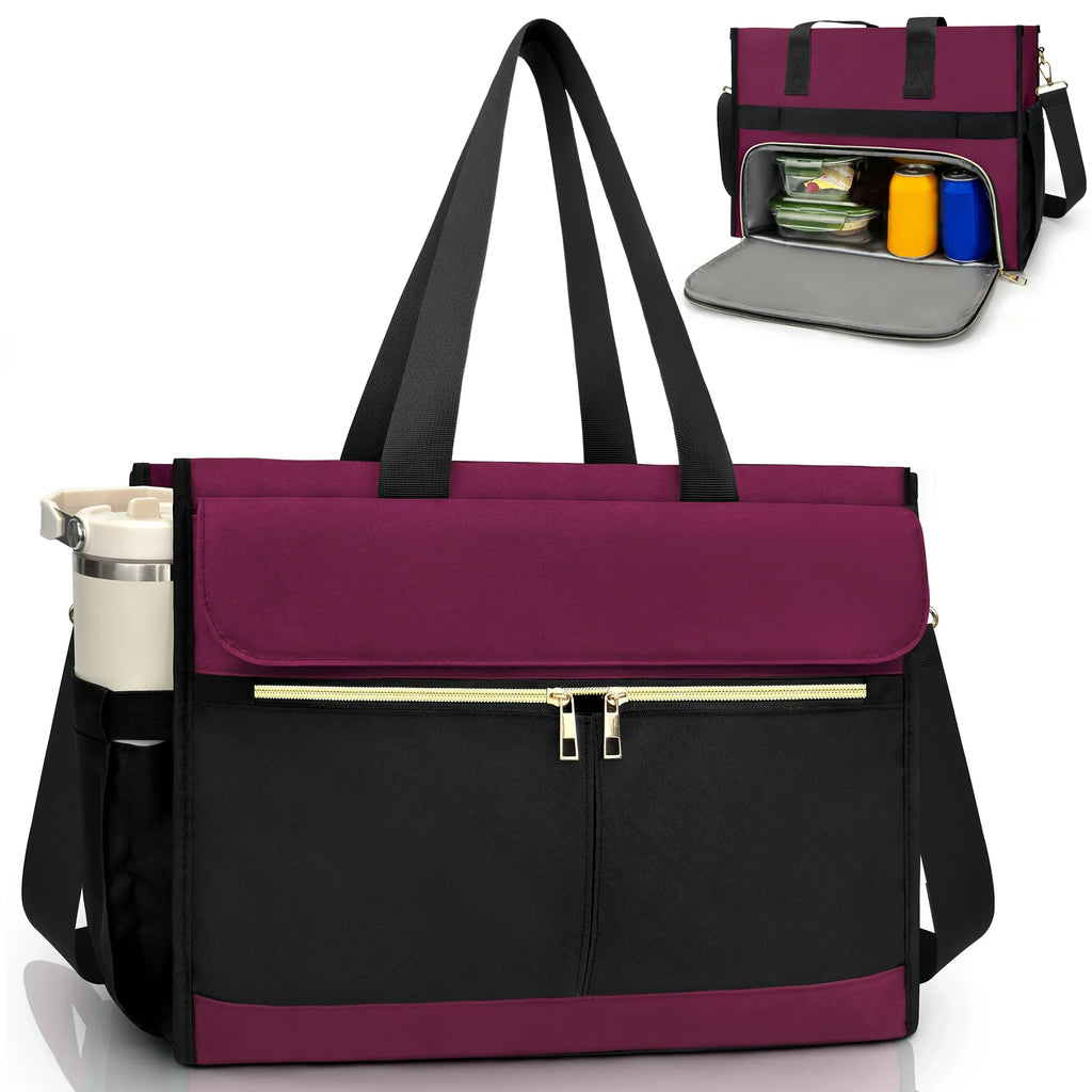 Women Oxford Cloth Insulated Lunch Bag 15 6 Laptop Tote Side Pocket