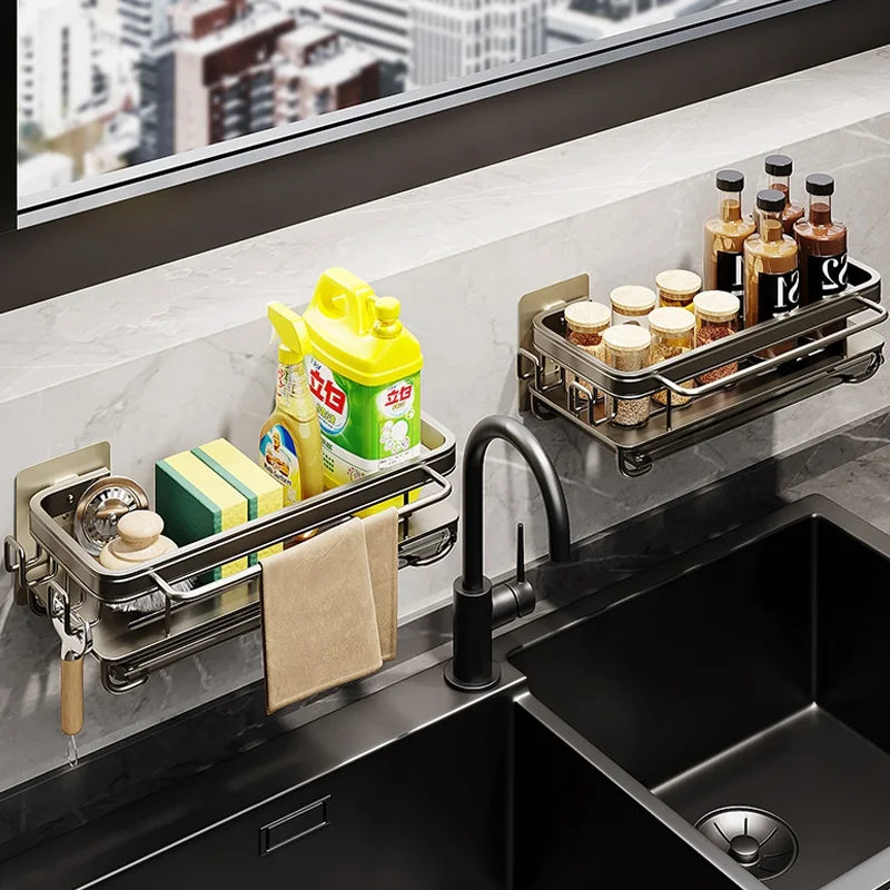 No-Drill Kitchen Sink Storage Rack – Aluminum Organizer