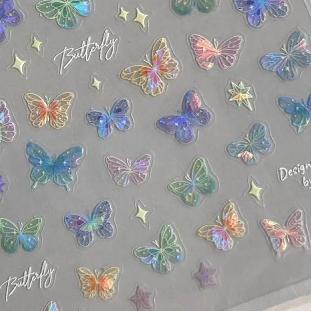3D Iridescent Butterfly Nail Stickers – Self-Adhesive Decals