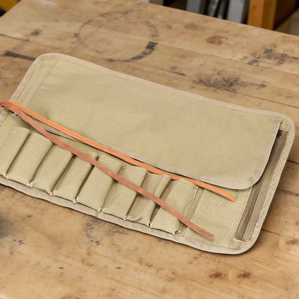 8-Compartment Roll-Up Tool Bag | Canvas Tool Roll Pouch