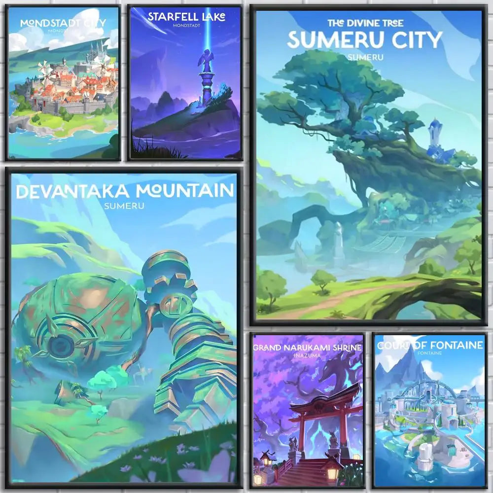 Genshin Impact Map Wall Poster Sticker – HD Game Room Decor