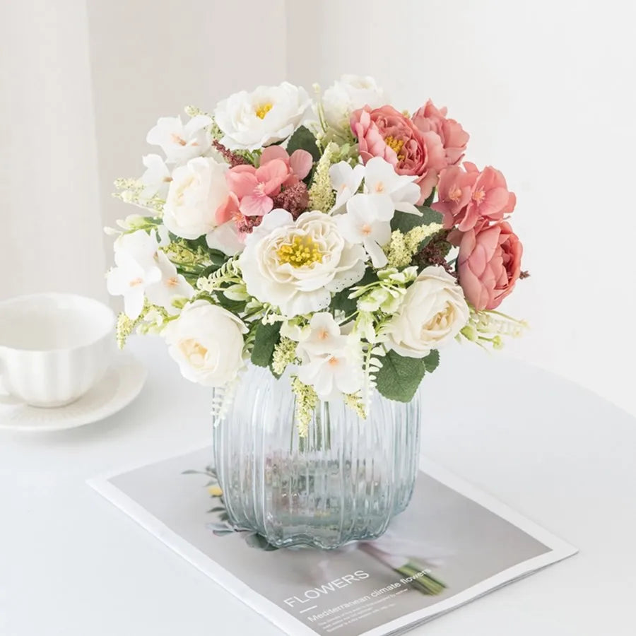 White Silk Hydrangea Peony Artificial Flowers Bundle | Wedding Décor