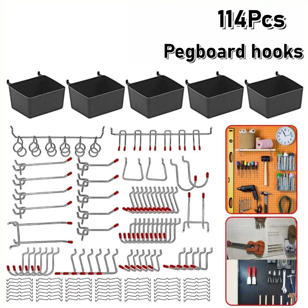 114-Pc Pegboard Hooks Set – Metal Hooks, Bins & Peg Locks