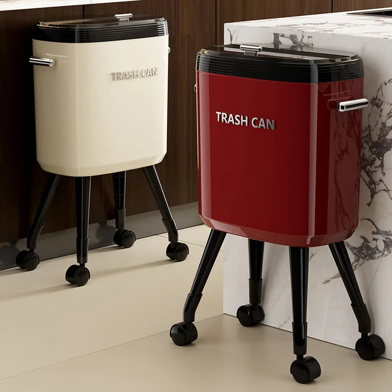 Large Kitchen Trash Can with Wheels & Lid | Tall Pedestal