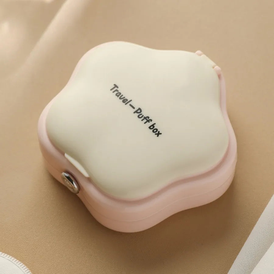 Portable Powder Puff Storage Box with Mirror – Travel Makeup Case