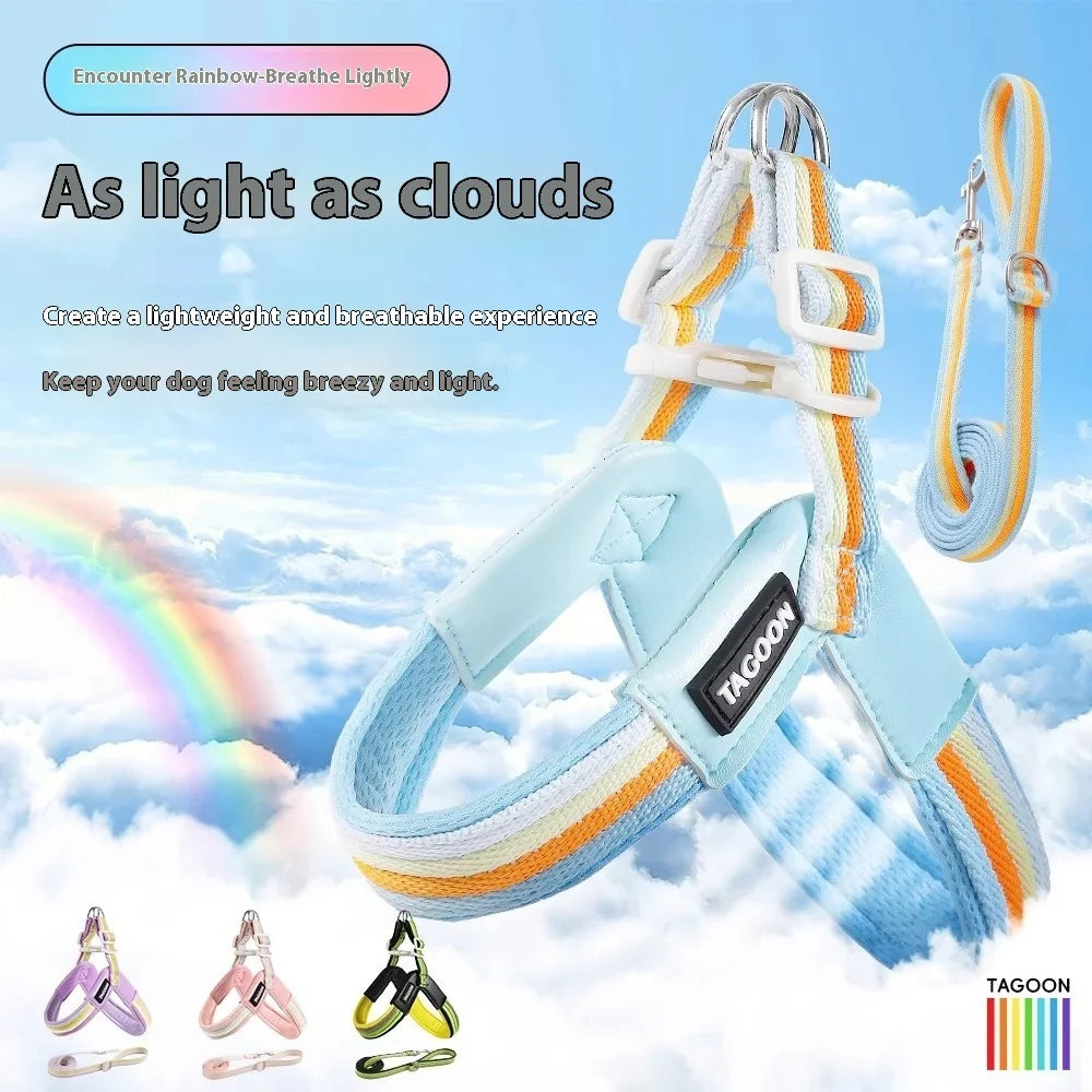 Ins Rainbow Chest Shoulder Strap Dog Leash Breathable Small