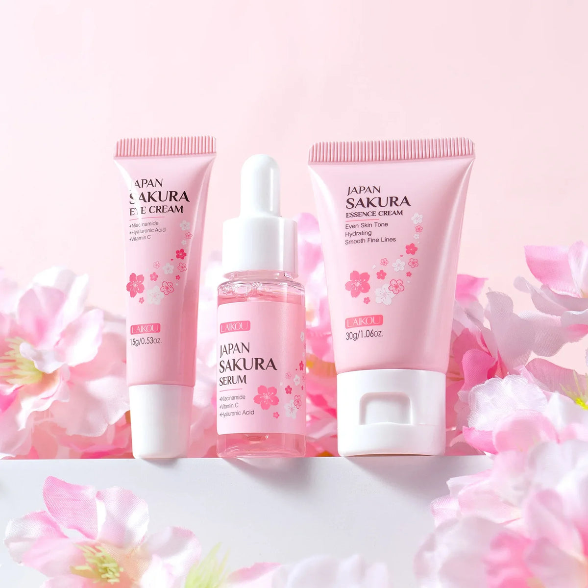 LAIKOU Sakura 3-Piece Skin Care Set – Serum, Eye Cream & Cream