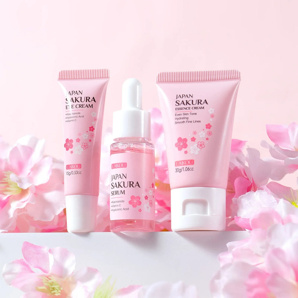 LAIKOU Sakura 3-Piece Hydrating Skin Care Set – Serum, Eye Cream