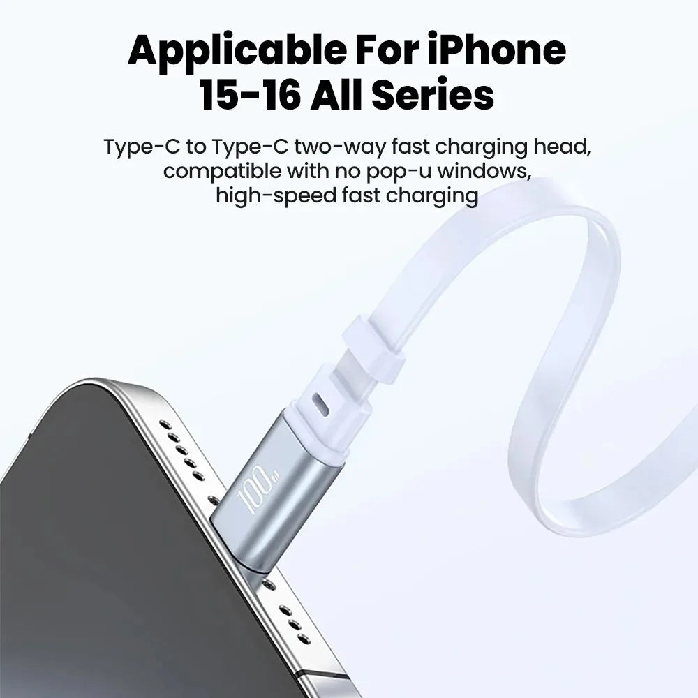 100W Retractable USB-C to USB-C Fast Charging Cable – 1M