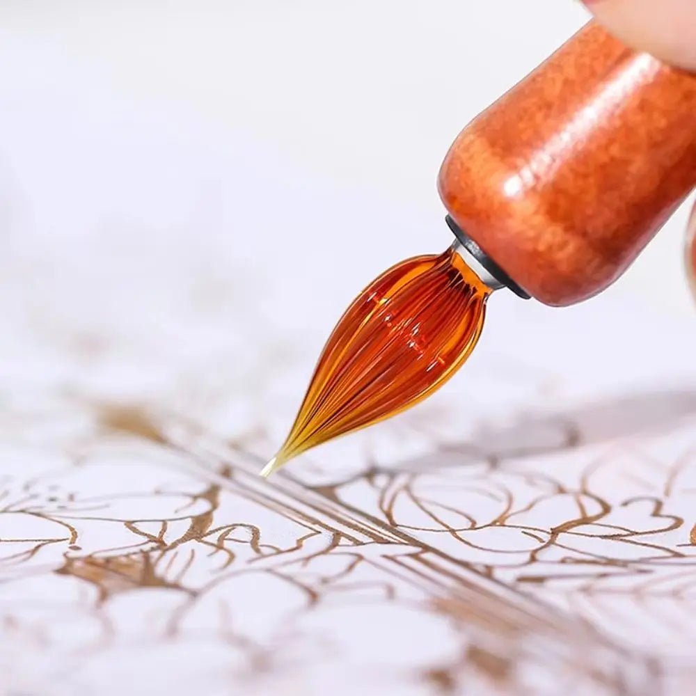 Wooden Glass Dip Pen & Ink Holder – Calligraphy Storage Set