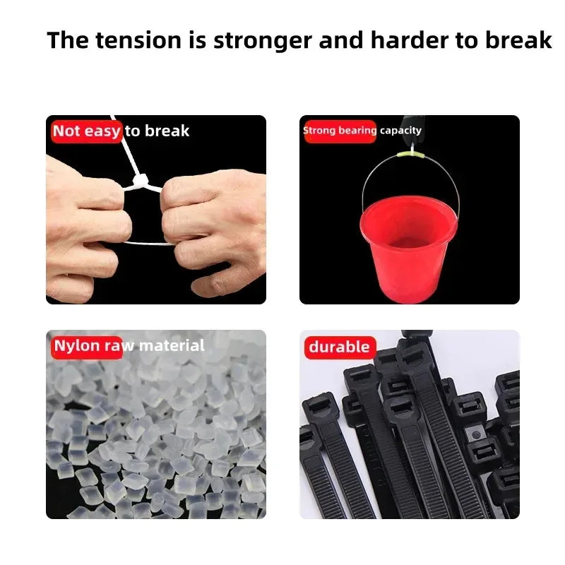Black Nylon Cable Ties 250PCS – Self-Locking Zip Wrap Straps