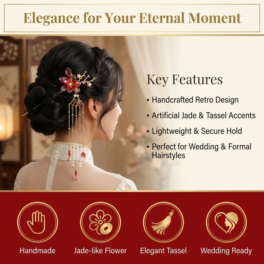 Retro Hanfu Hairpin & Comb Set | Floral Tassel Wedding Hair Accessory