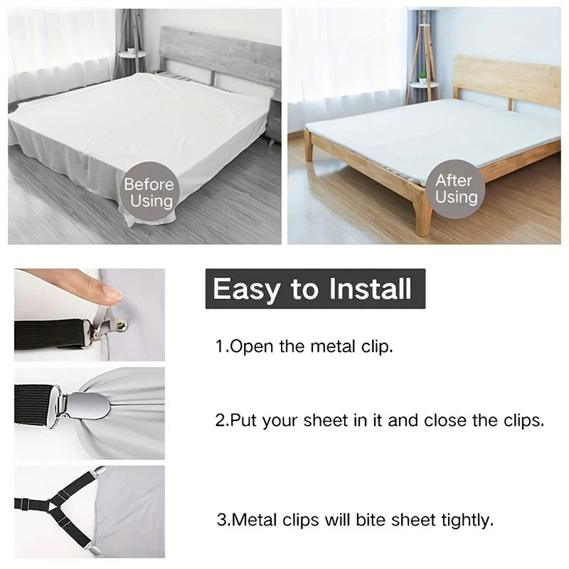 4-Pack Triangle Bed Sheet Clips | Adjustable Sheet Holders