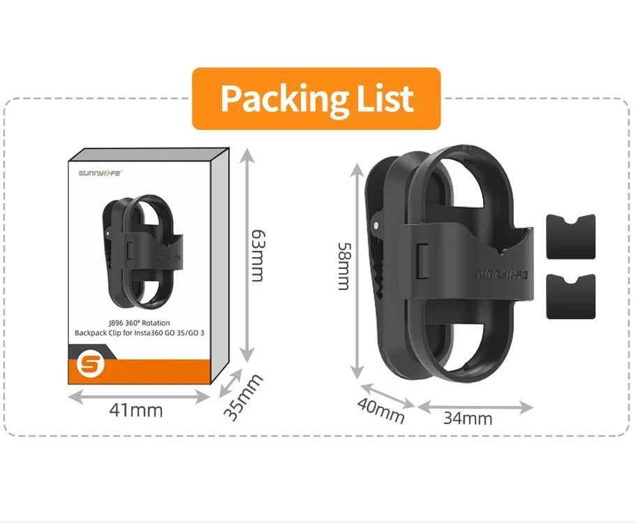 Sunnylife 360° Backpack Clip Mount for Insta360 GO 3S & GO 3