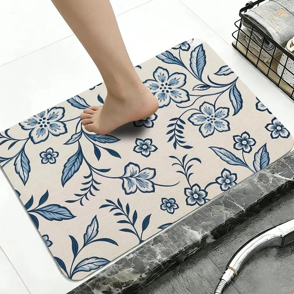Portuguese Blue Tile Diatomite Bath Mat | Quick Dry Non-Slip