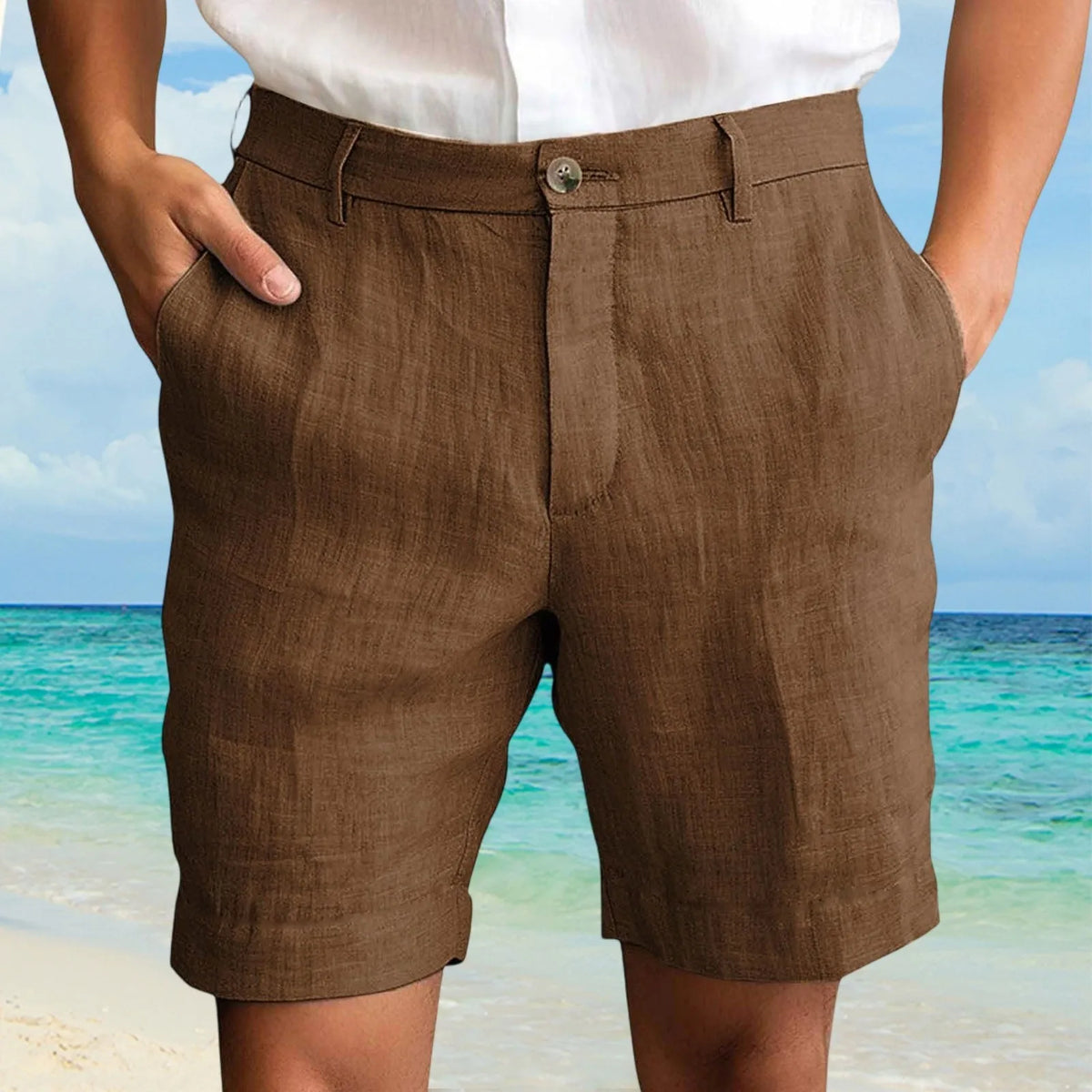 Men's Cotton Linen Shorts | Casual Beach Shorts with Pockets