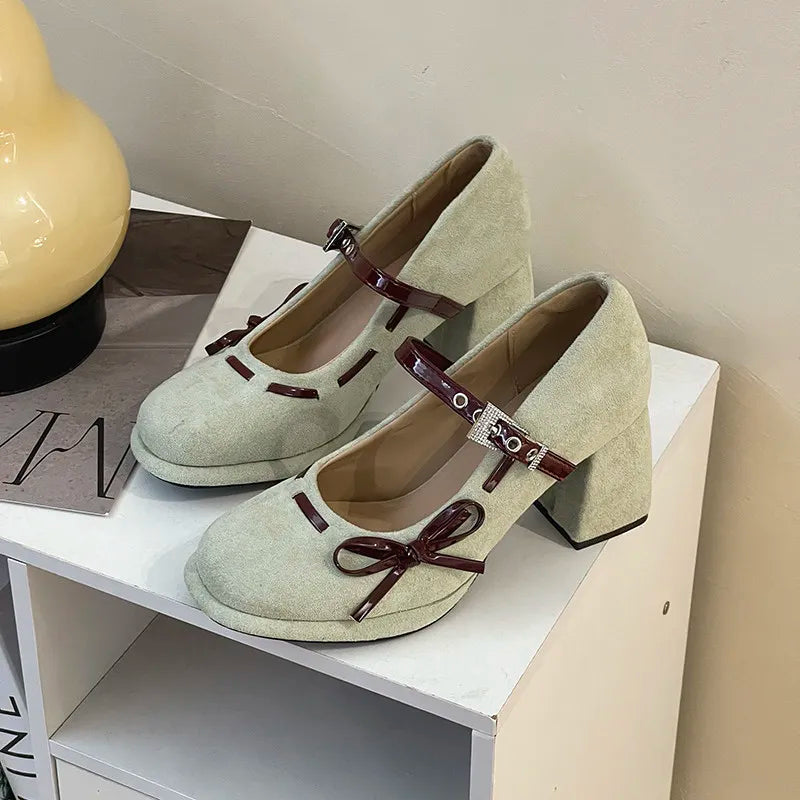 Women's Vintage Mary Jane Pumps – Butterfly-Knot Square Heel