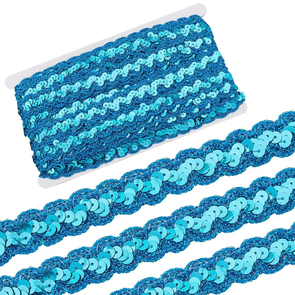 Blue Sparkle Sequin Lace Ribbon 23mm – 14.22 Yards Per Roll