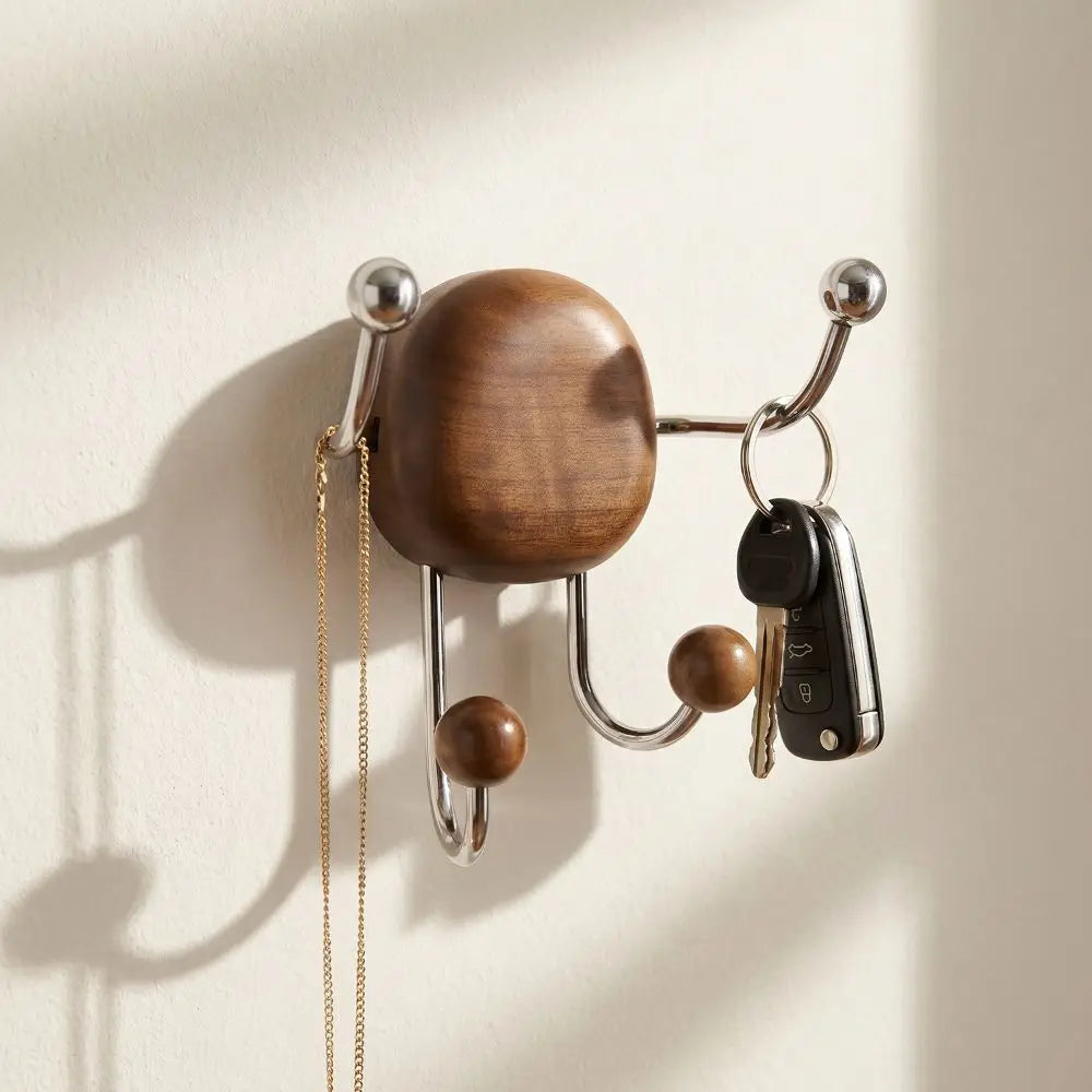 Wood & Steel Suction Cup Wall Hook Rack – No-Drill Organizer