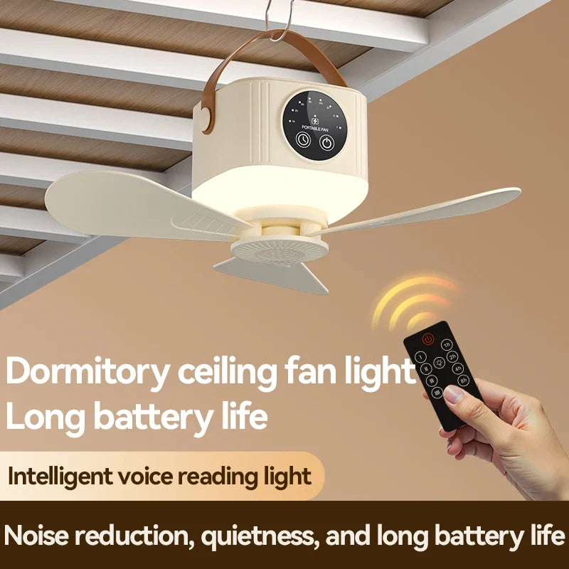 Rechargeable Portable Ceiling Fan 3600mAh – Remote & LED Light