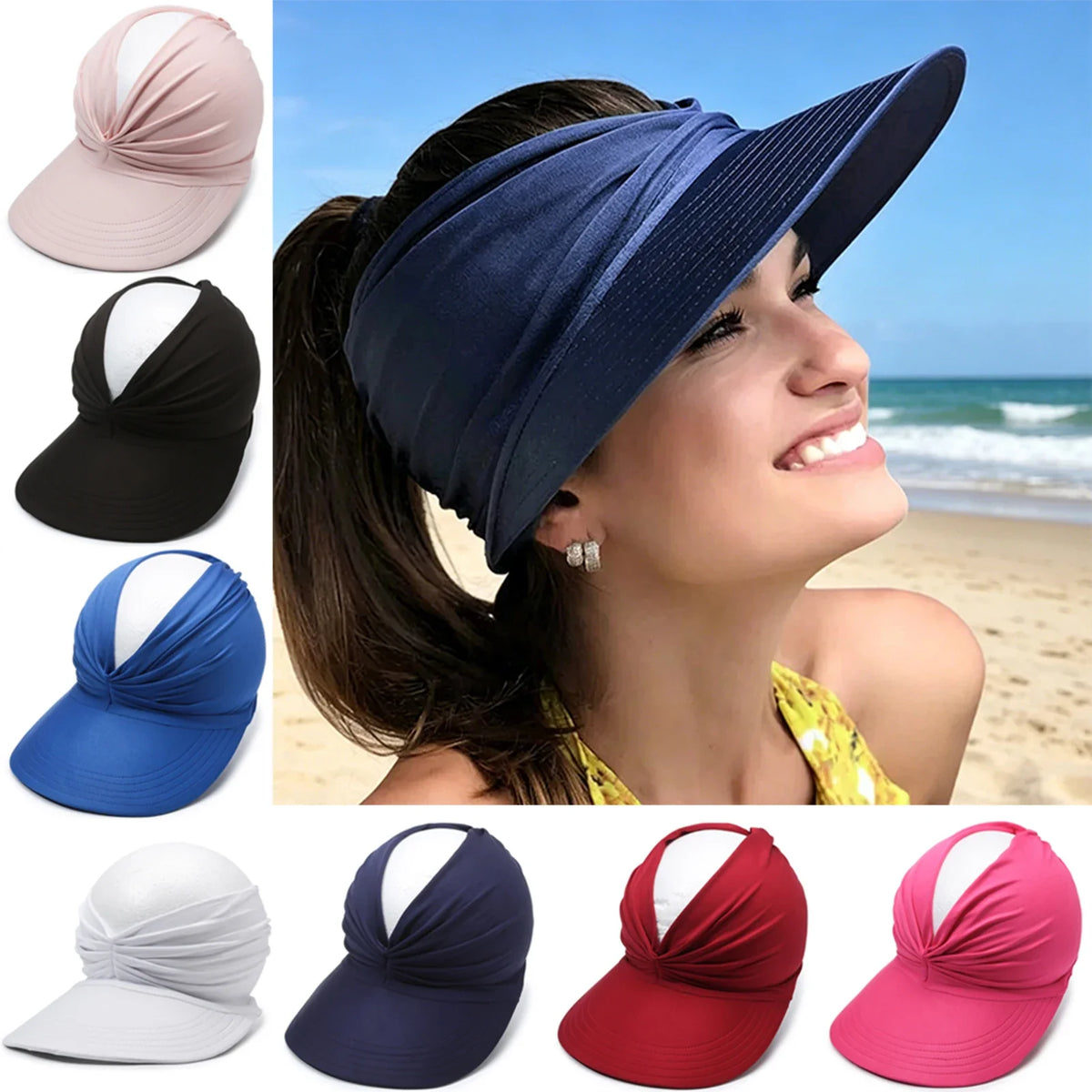 Women's Wide Brim Sun Hat UPF 50+ Empty Top Beach Cap