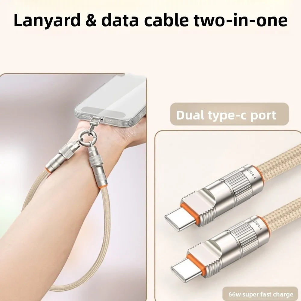 2-in-1 Type-C Phone Lanyard – PD 66W Fast Charging Braided Strap