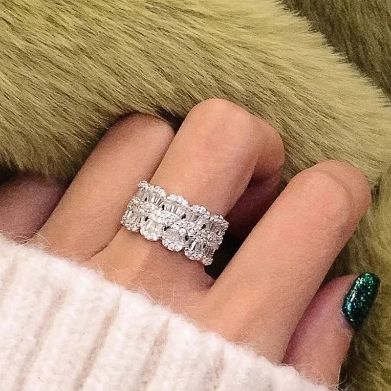 Huitan Cubic Zirconia Women's Wedding Band Ring | Sizes 5–14
