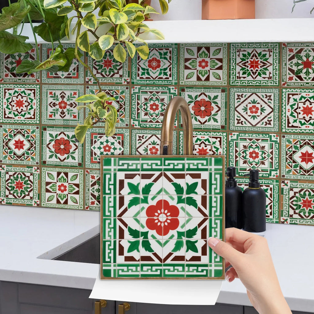 24 European Flower Tiles Wall Stickers Self-adhesive Kitchen Bathroom