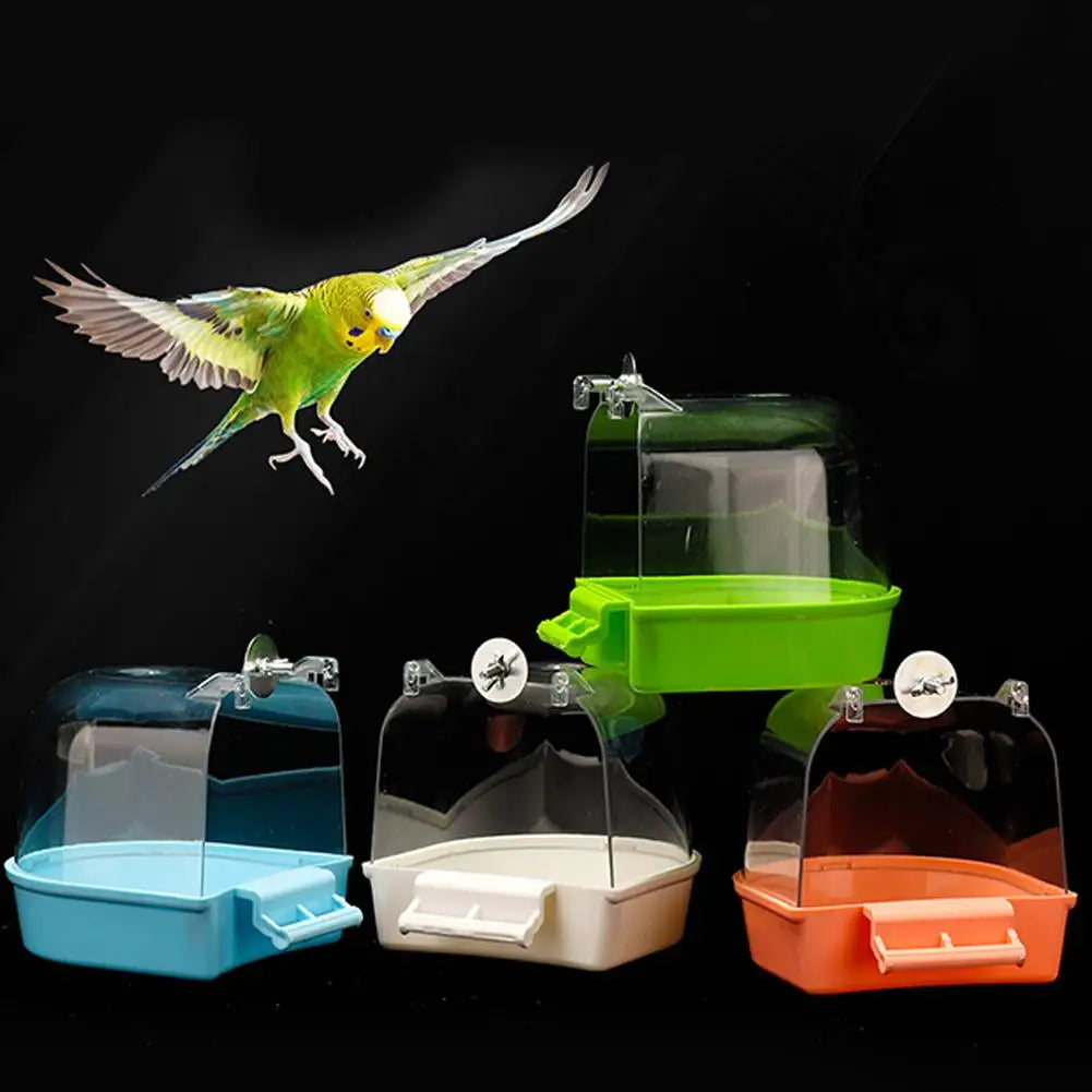 Hanging Cage Bird Bath Box – Waterproof Parrot & Parakeet Bath