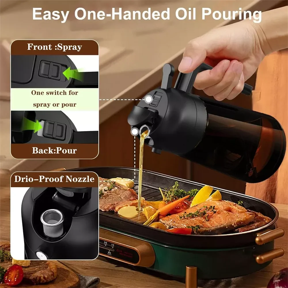 2-in-1 Glass Oil Sprayer Dispenser Leakproof Olive Bottle Cooking Air