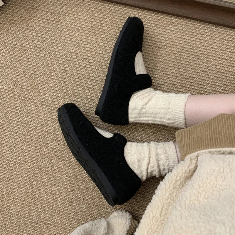 Women's Plush-Lined Cotton Flat Shoes – Warm Mary Janes